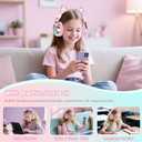 QearFun Kids Cat Ear Headphones with USB C for Girls with Microphone, 85/94dB Safe Volume Limiter, Tangle-Free Cord, Share Port, Foldable Sparkly Wired Headset for School, Travel, Tablet, iPad