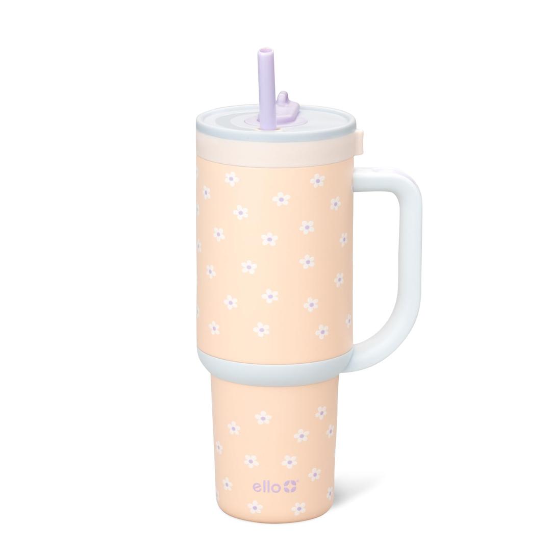 Ello Oasis 30 oz Tumbler with Handle & Retracting Straw | Reusable Insulated Stainless Steel Cup 100% Leakproof, Gifts for Teens Women Men | Keeps Cold for 24 Hours, Cup Holder Friendly, Daisies