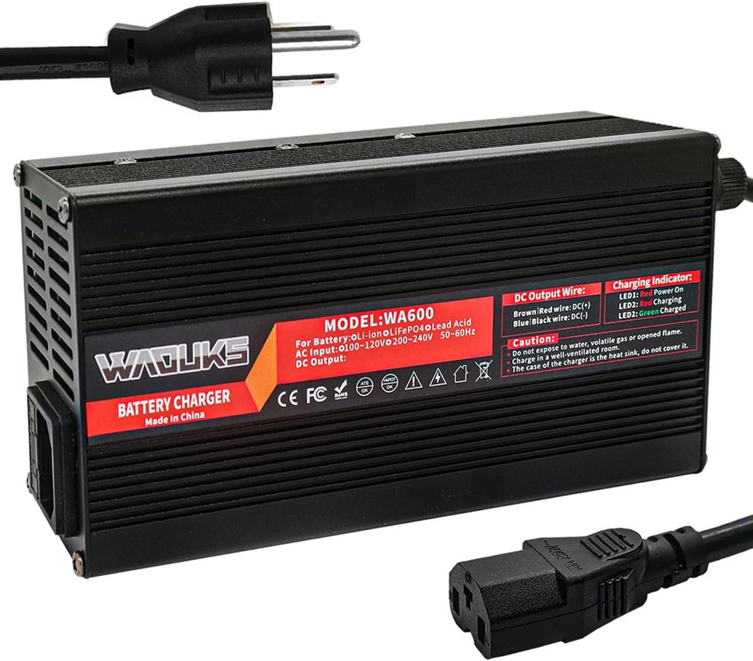 58.8V 10A DC Battery Charger for 14S 52V/51.8V Lithium Battery Packs with Cooling Fan and Smart Charger Output C13 PING Connector