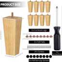 TURSTIN Set of 8 Furniture Legs 6 Inch Square Solid Wood Couch Legs Replacement Sofa Legs Mid Century Furniture Feet for Armchair Bed Dresser Cabinet Include Installation Hardware, Natural