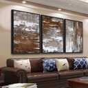 Large Framed Canvas Wall Art - Rustic Brown and White Abstract Pictures for Living Room Aesthetic Vintage Wall Decor Retro Prints for Bedroom Dinning Room Black Float Framed 16" X 24" X 3 pcs