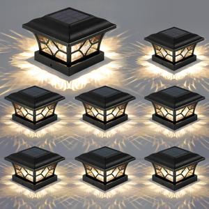 APONUO Solar Post Cap Lights 8 Pack with 1000mAh Battery - for 4x4 5x5 6x6 Fences, Larger Size & Longer Lasting, 2-Mode, IP64 Waterproof, for Fence Deck Patio Porch Yard (Black)