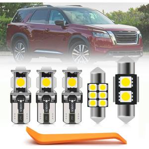 10pcs LED White Interior Lights Bulb for 2022- Nissan Pathfinder R53 5th Gen LED Interior Light Bulbs Map Dome Step Door Lamp Cargo Light Super Bright 6000K Interior Bulbs + Install Tool