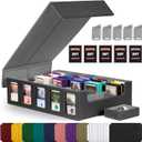 Kabinka Trading Card Storage Box with Commander Display, 5-Row Deck Case with Removable Lid; 3900+ Card Deck Box for MTG TCG Sports Cards, 5 Top Loaders, 5 Stoppers, 48 Dividers,1 Dice Tray (Black)