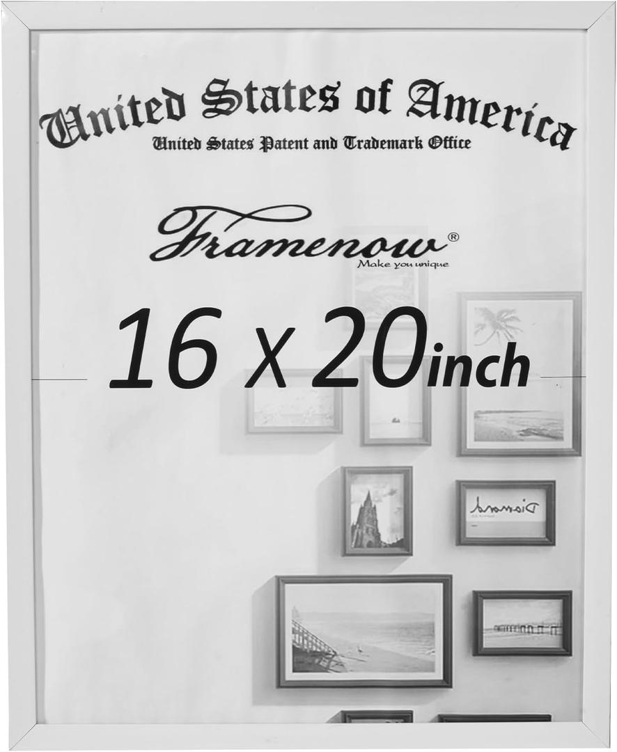 16x20 Picture Frame with Plexiglass, Display Pictures 16 x 20 Poster Frame, White 16 by 20 Photo Frames for Wall Hanging Horizontal and Vertical
