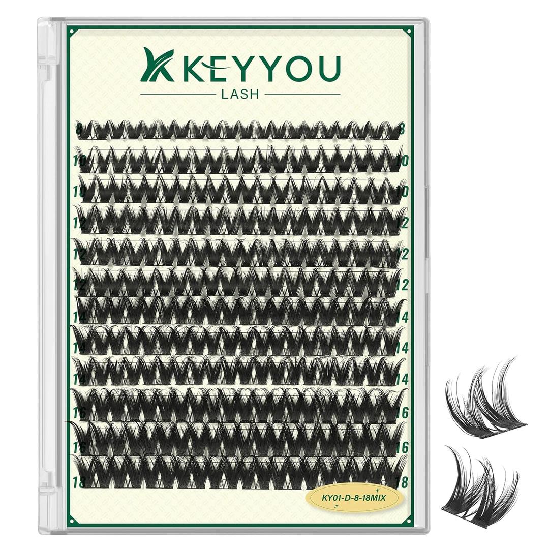 KEYYOULASH Lash Clusters Manga Lash Extension D Curl 120pcs 8-18mm Wispy Eyelash Clusters Natural Volume Eyelash Extensions Individual Lashes DIY at Home(KY01,D-8-18MIX)