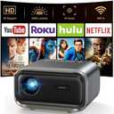 Projector with WiFi and Bluetooth: [Auto Focus/Keystone] - NICPOW Full HD 1080P 4K Supported Portable Bluetooth Projector for Gaming Devices and Phones - Ideal for Indoor Outdoor Use - Grey