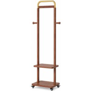 VetaDeMadera Wooden Coat Rack, Rolling Rack with Shelves