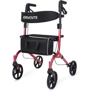 Lightweight Folding Walker with Seat for Seniors, Rollator Walker with Dual Brakes for Safety, 8" Big Wheels for All Terrain, Adjustable Height and 300 lbs Capacity