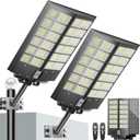 Solar Street Lights Outdoor Waterproof 9000W - LED Solar Powered Street Light Dusk to Dawn with Mention Sensor, Heavy Duty Large Outdoor Solar Lights for Parking Lot/Garden/Yard/Pathway Lighting (2 Pack, Black)