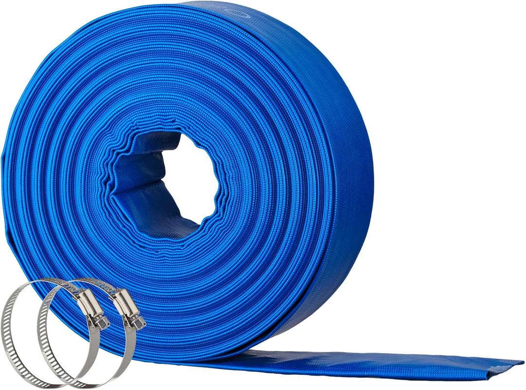 2" x 100FT Pool Backwash Hose, Heavy-Duty Pool Hose, Lay Flat Discharge Hose, Durable Burst Resistant, Pool Filter Pump Water Drainage, Sump Pump Discharge, with 2 Clamps