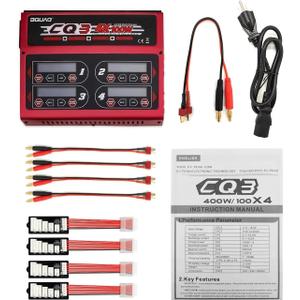BGUAD CQ3 10A 100W 1-6S 100Wx4/10Ax4 Balance Charger with JST_XH Adapter Board for LiPo Life NiMH NiCd Battery