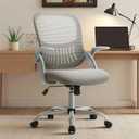 Sweetcrispy Ergonomic Office Desk Chair Mesh Adjustable Swivel Mid-Back Computer Chair with Lumbar Support Comfy Flip-up Arms for Home Office (Grey)