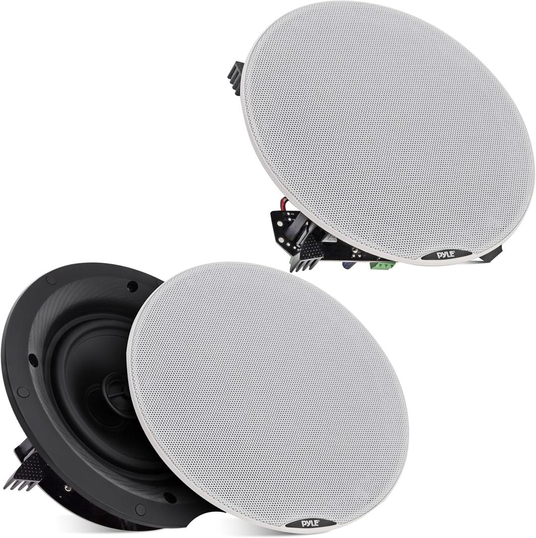 Pyle Pair 6.5 Bluetooth Universal Flush Mount in-Wall in-Ceiling 2-Way Speaker System Dual Polypropylene Cone & Polymer Tweeter Stereo Sound 300 Watts (PDICBT67), Black