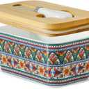 Hasense Ceramic Butter Dish with Lid,Butter Dish with Lid for Countertop,Airtight Covered Butter Keeper with Bamboo Lid and Knife,Butter Holder for Counter,Green Bloom