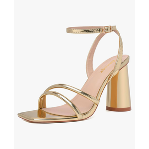 RIBONGZ Block Heels Prom Heeled Sandals for Women Chunky Square Open Toe Strappy High Heels Ankle Strap Wedding Bridal Shoes High Heel Sandals for Party Dress, Size: 7.5