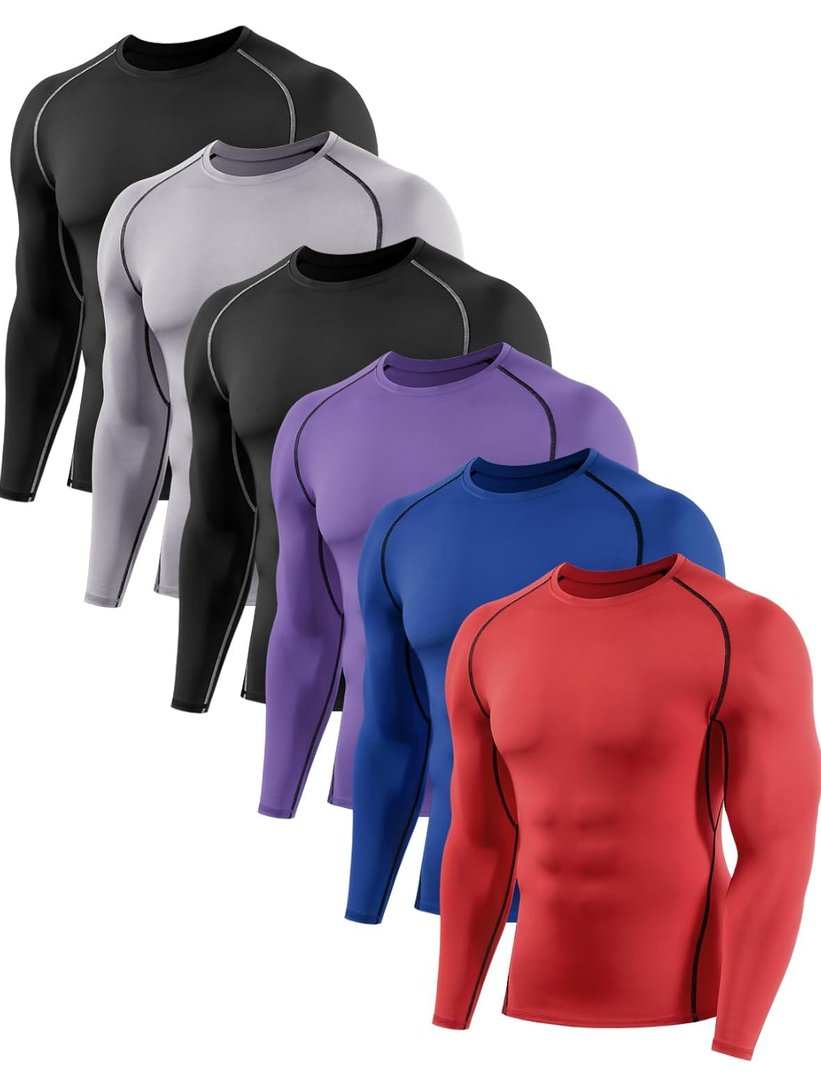 5,6 Pack Men's Compression Shirts Long Sleeve Rash Guard Workout Undershirt Base Layer Athletic Shirt L