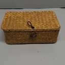 Wicker Storage Basket with Lid, Natural Seagrass Storage Baskets for Organizing, Rectangular Woven Basket for Storage, Decorative Boxes Bins with Lids Home Organizer Decor