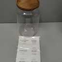 1 Gallon Large Glass Cookie jar with Airtight Acacia lids - Thicken Big Food Storage Containers with 42 Kitchen Waterproof Pantry Labels Preprinted - Clear Glass Canister for Flour, Rice, Coffee