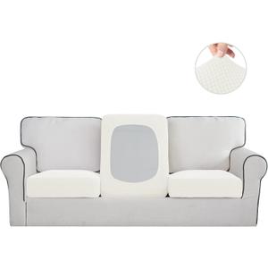 Easy-Going Stretch Individual Chair Couch Cover Sofa Furniture Protector Slipcover - Soft Flexibility With Elastic Bottom (3-Piece Cushion Cover, Cream)