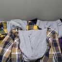 ZITY 3 Pack Men's Flannel Hoodie Shirts Long Sleeve Casual Vintage Button Down Plaid Shirt Jacket with Pocket (X-Large, Deepbluebeige Purple Yellownavy)