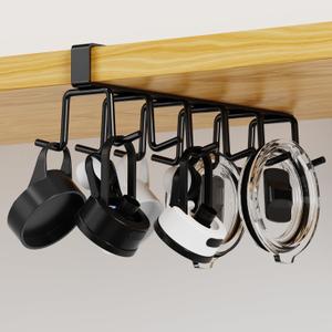 Tumbler Lid Organizer, Space Saving Water Bottle Lid Organizers Under Cabinet Cup Lid Organizers Multi-Purpose Hook for Kitchen Organizer and Storage (Black)