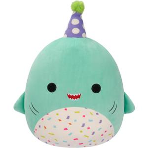Squishmallows Original 12-Inch Sharon The Teal Shark with Party Hat + Confetti Belly - Official Jazwares Happy Birthday Plush (Medium-Sized)
