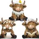 3 Pcs Highland Cow Bathroom Figurines Bathroom Theme Highland Cow Gnomes Bath Decor Resin Statue Calf Lovers Gifts for Farmhouse Home Garden Kitchen Office Tiered Tray Table Decor