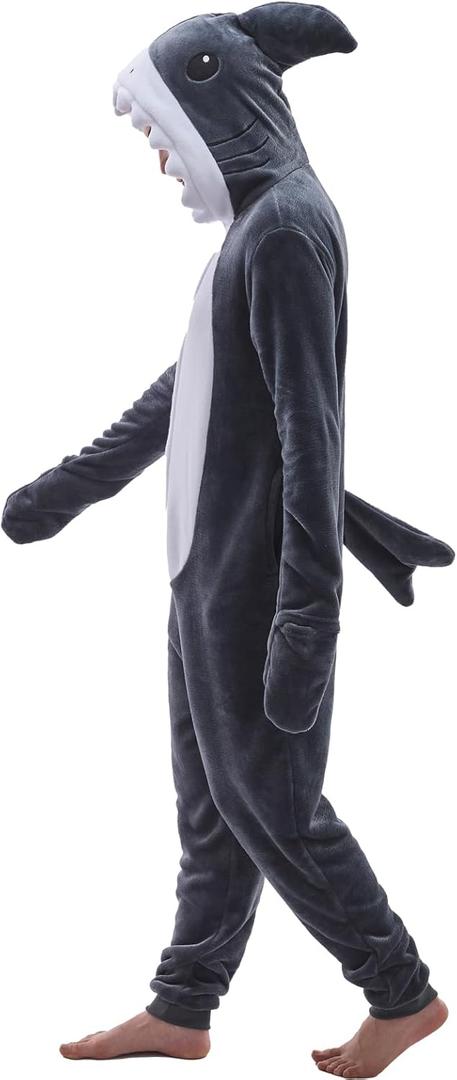 Adult Animal Onesie Pajamas Unisex Snug-Fit Sleepwear for Halloween Home Lounging Costume Parties (Medium, Shark)
