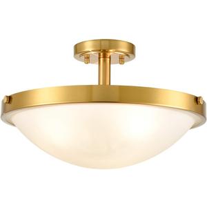 SAMTEEN 16-Inch Gold Semi Flush Mount Ceiling Light Mid Century Modern 3-Light Milk Glass Ceiling Light Brass Glass Flush Mount Light Fixtures for Bedroom Hallway Staircase
