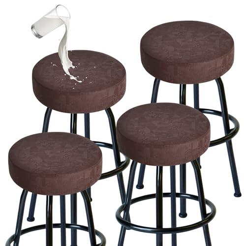 FUANGUI Bar Stool Covers Round Set of 4, Waterproof PU Bar Stool Seat Covers with Elastic Bands,Bar Stool Chair Covers Washable Stool Cushion Slipcover for 12-15 Inch - Jacquard Coffee