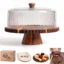 14.5" Extra Large Acacia Wood Cake Stand with Lid 0.8" Thick Scalloped Wooden Cake Stand with Lid & Magnetic Base Clear Acrylic Cake Stand with Dome Elegant Cupcake Stand for Parties & Family