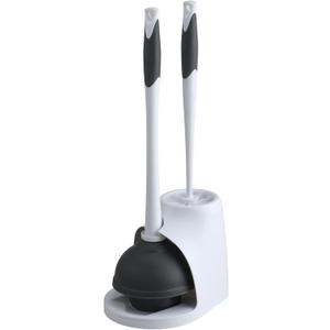 Clorox Toilet Bowl Brush & Plunger Combo Set with Storage Caddy - Toilet Plunger for Bathroom, Bathroom Organizers & Storage, Bathroom Accessories, Toilet Unclogger, Long Handled Toilet Brush (1-Pack, White/Gray)