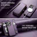 Defencase for iPhone 15 Pro Max Magnetic Wallet Case Compatible with Magsafe with RFID Blocking Zipper Strap Card Holder for Women Men, PU Leather Detachable Case for iPhone 15 Pro Max (6.7"), Purple