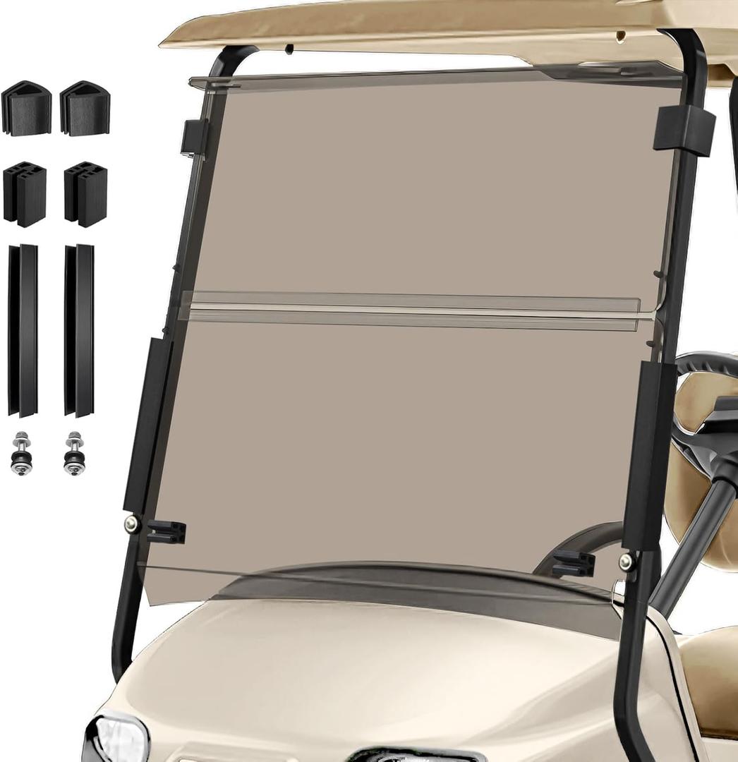 Golf Cart Windshield 3/16" (5MM) Thicken Upgraded for 2014-Up EZGO TXT with 1"1" Strut Rail Front Folding Windscreen Replacement to Shatterproof & Shield UV, Easy Installation - Tinted
