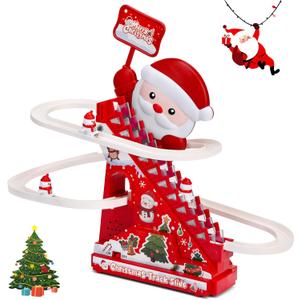 Climbing Stair Slide Toy for Toddler, Racing Tack Playset with Music and Light, Christams Toy, Santa Claus Themed, Gift for Boys Girls