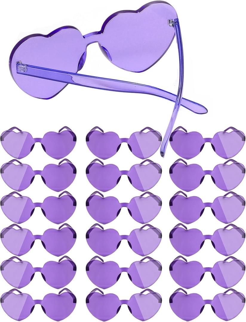 18 Pairs Heart Sunglasses Rimless Heart Shaped Glasses Bulk Pack for Women Colored Party Birthday (Purple)