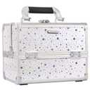 Joligrace Makeup Train Case Cosmetic Box Portable Makeup Case Organizer 2 Trays Makeup Storage with Mirror Locking for Cosmetics Nail Kits Traveling Makeup Box Shining Star (White)