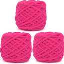 Chunky Chenille Yarn for Crocheting,Hot Pink Fluffy Velvet Plush Yarn Thick Soft Chunky Chenille Yarn Baby Blanket Yarn for Crocheting Knitting Beginners 3 * 100g(Hot Pink)