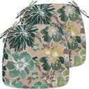 Magpie Fabrics 17"x16"x2" U-Shape Chair Cushions with Ties 2 Count, Outdoor Indoor Waterproof All Weather Seat Pads Decoration for Patio Garden Dining Office - Green Floral