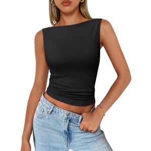 Trendy Queen Women Going Out Summer Tank Tops Spring Casual Basic Cute 2026 Sleeveless Shirt Vacation Fashion Outfit Clothes (Large, Black)