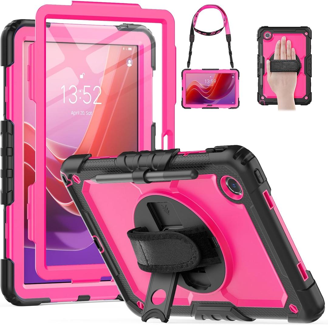 HXCASEAC Case for Lenovo Tab M11/K11 LTE 11 with Screen Protector/Pen Holder/Rotating Hand Strap/Stand, Protective M11 Tablet Case (TB-330FU/TB-330XU) Cover 2024, Rose