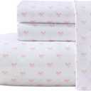 Laura Ashley Kids - Twin XL Sheet Set, Soft & Wrinkle-Resistant Toddler Bedding Set, Deep Pockets, Girl Bed Sheets with Matching Fitted Sheet & Pillowcase (Lovely Bows Pink)