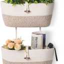 Over the Door Basket Cotton Rope Organizer, 3-Tier Wall Hanging Storage Basket, Closet Organizing, Decorative Baskets for Organizing Living Room 14.5x7 (Apricot)