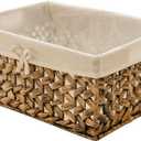 Rectangular Woven Seagrass Storage Bins with Handle,Kingwillow. (water hyacinth, Medium)