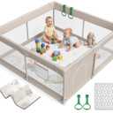 47x47in Baby Playpen with mat, Play Yard for Babies Toddlers, Grey