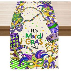 3 x XCHI Masks Hats Beads Mardi Gras Table Runner Carnival Table Decoration for Masquerade Party Home Kitchen Dining Holiday Decor 13x72 Inch