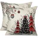 DFXSZ Christmas Pillow Covers 16x16 Inch Set of 2 Red Balck Christmas Tree Decorative Throw Pillows Winter Christmas Decor for Home Couch TH-35C16