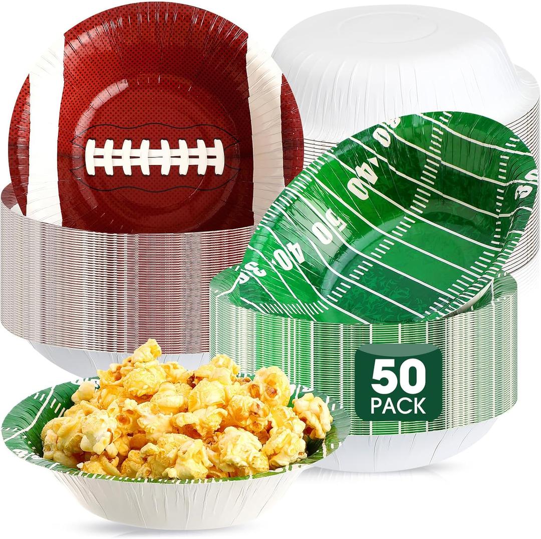 Ziliny 50 Pcs 16 oz Football Paper Bowls Football Party Snack Bowls Supplies for Game Day Hot Cold Soup Salad Dessert Home Cereal Holiday Decoration