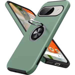 JAME for Google Pixel 9 Case/Pixel 9 Pro Case, Slim Fit Military Grade Shockproof Cover with Ring Holder Stand Kickstand Protective Phone Case for Google Pixel 9/9 Pro, Alpine Green